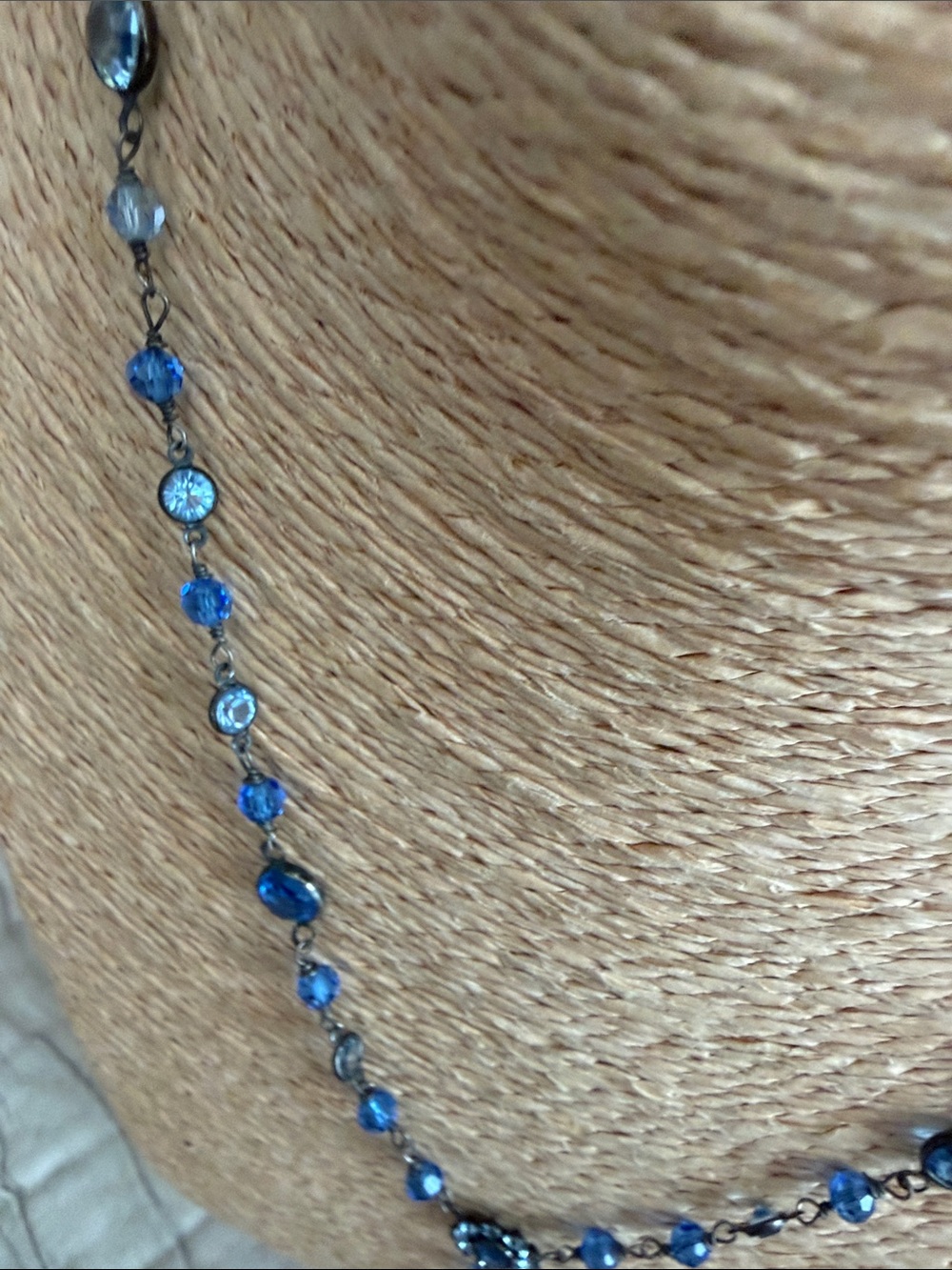 Crystal necklace blue ice cobalt floral center sterling silver oxidized - Picture 8 of 11